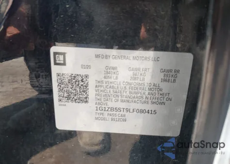 2020 Chevrolet Malibu Ls z USA, uszkodzony, nr VIN 1G1ZB5ST9LF080415